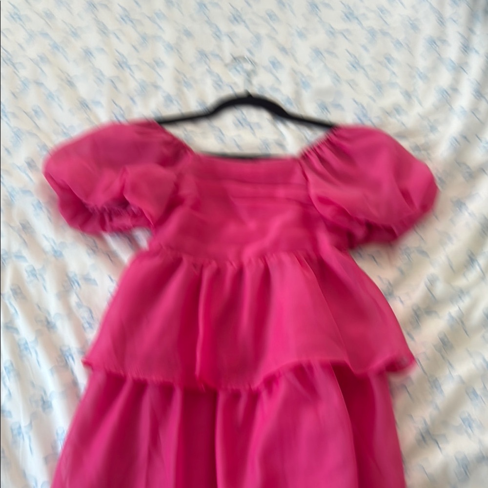 Vibrant Pink Puff Sleeve Dress